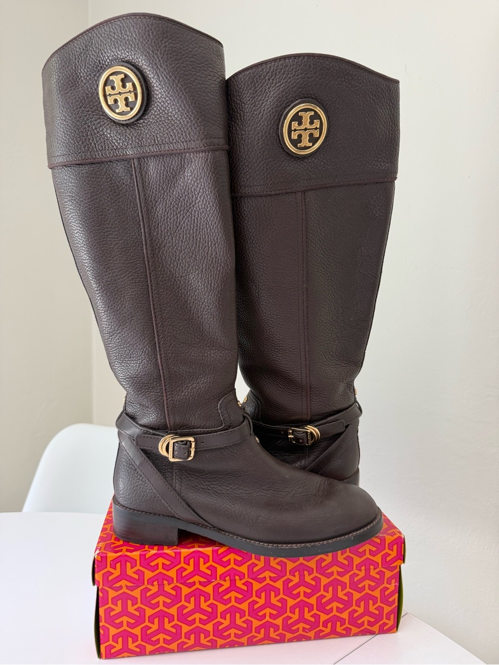 Tory Burch Teresa Brown Leather Riding Boot Size 8.5